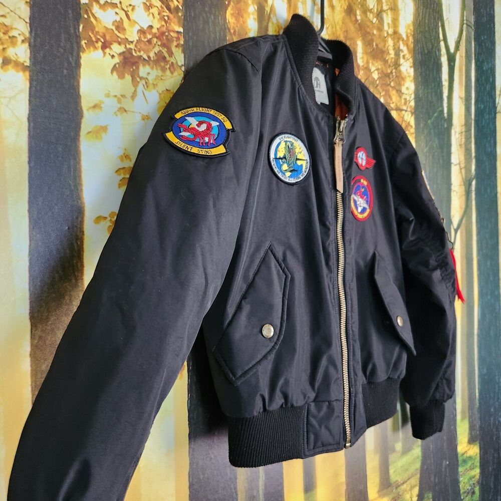 Denim House Boys Replica Bomber Jacket Kid's Medium Pilot Patched Flight Black - Picture 2 of 13